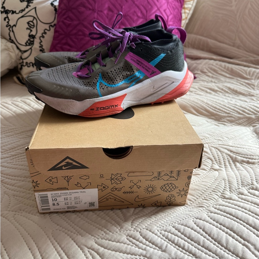 Nike women ZoomX Running Shoes - Gray with Purple & Blue Accents